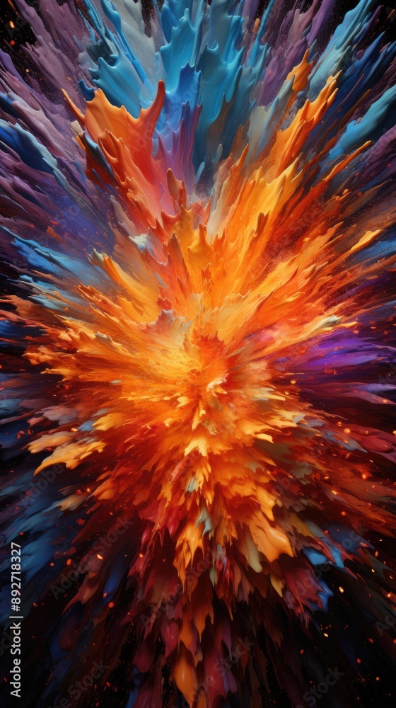 Fototapeta premium /3D volumetric explosion blot of multi-colored paint 