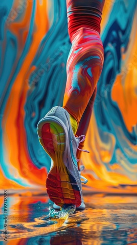 Vibrant Athletic Footwear in Action - Dynamic Abstract Background photo