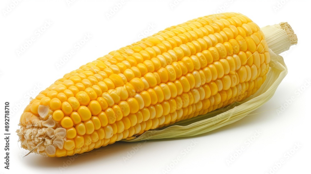 Corn with its husk partially peeled back to reveal the bright yellow kernels Corn with its husk partially peeled back to reveal the bright yellow kernels