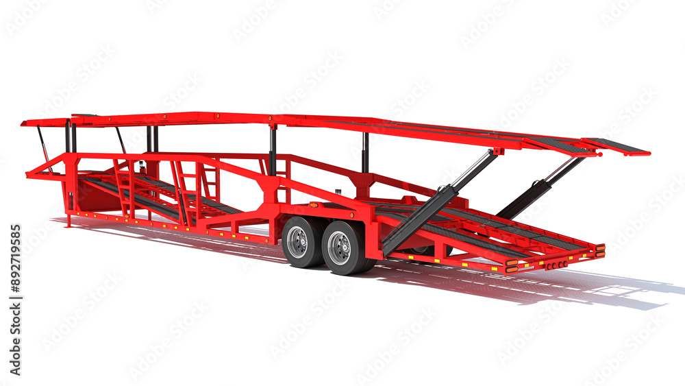 Platform Car Transporter Trailer 3D rendering on white background Platform Car Transporter Trailer 3D rendering on white background