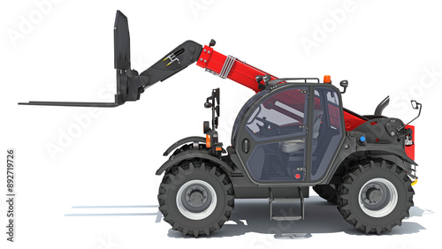 Telehandler heavy construction machinery 3D rendering on white background