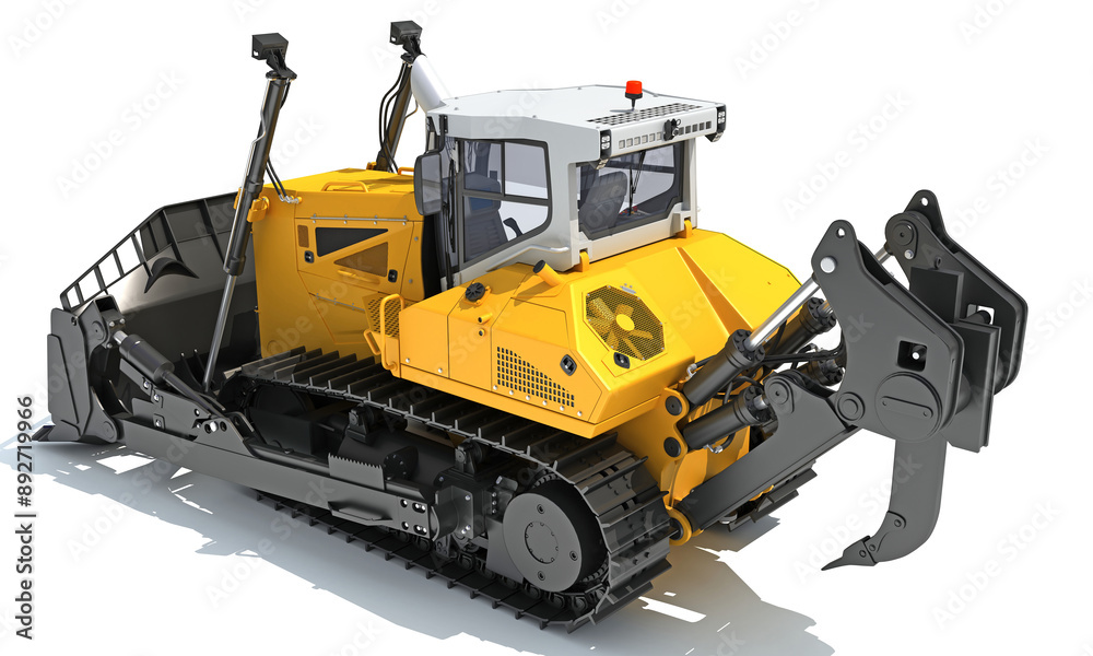 Fototapeta premium Tracked Dozer heavy construction machinery 3D rendering on white background