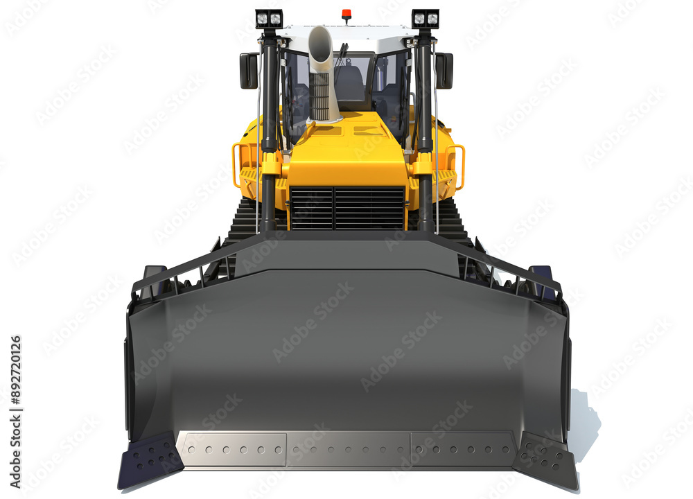 Fototapeta premium Tracked Dozer heavy construction machinery 3D rendering on white background