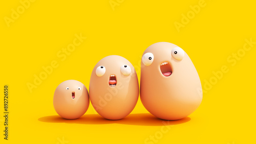 Cute funny creatures baby monsters singing flesh coloured plasticine yellow orange background 3d illustration render digital rendering