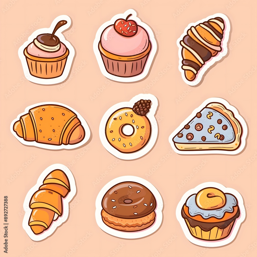 Cartoon Style Bakery Sticker Set Cartoon Style Bakery Sticker Set