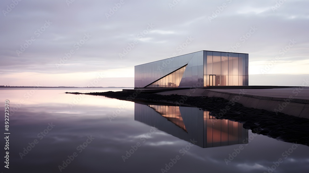 Obraz premium Modern House with Ocean View at Dusk