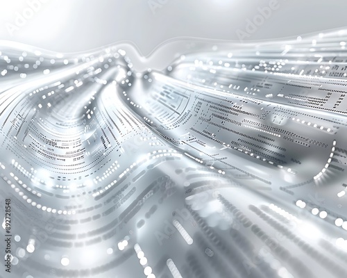 Elegant Minimalist Tech Background in Silver and White with Digital Data Streams, Ideal for High-Tech Communication and Innovation Themes