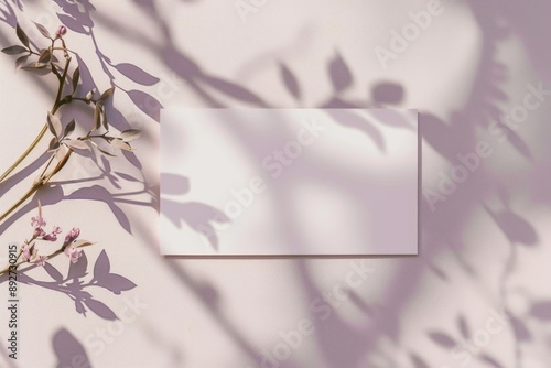 Elegant White Business Card Mockup with Floral Shadows for Professional Design, Print, and Poster Use