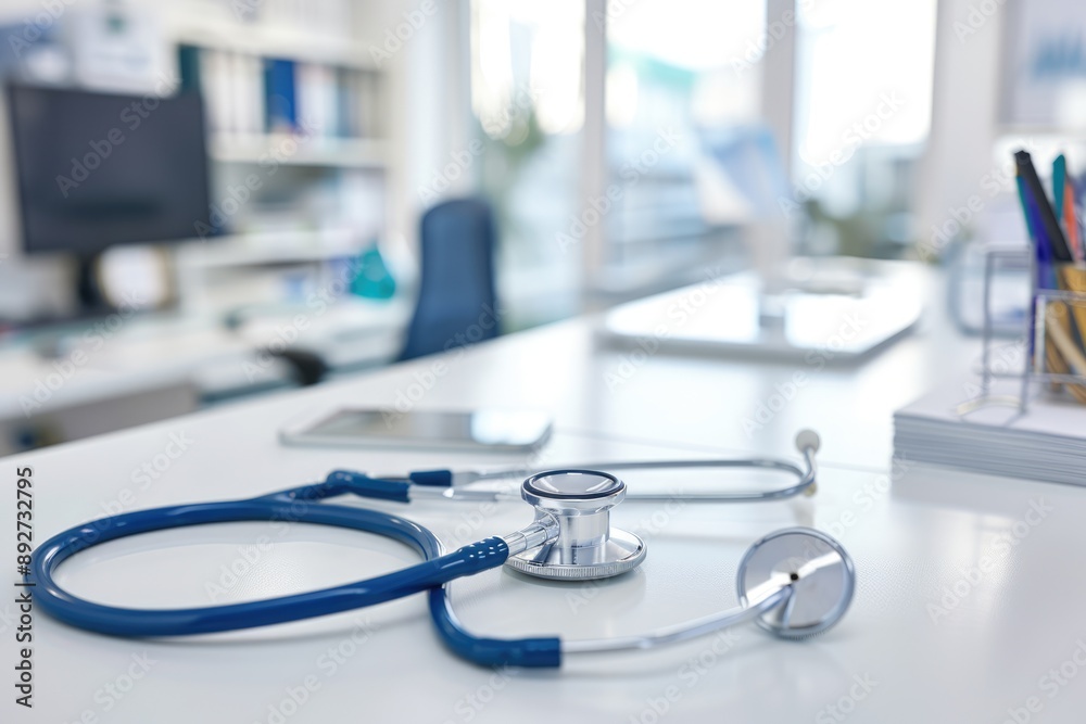 Stethoscope on a Doctor's Desk in a Medical Office Stethoscope on a Doctor's Desk in a Medical Office