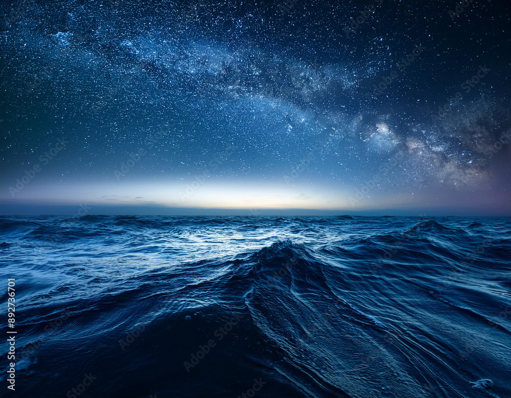 Fototapeta premium Midnight Ocean with Waves Illuminated by Stars