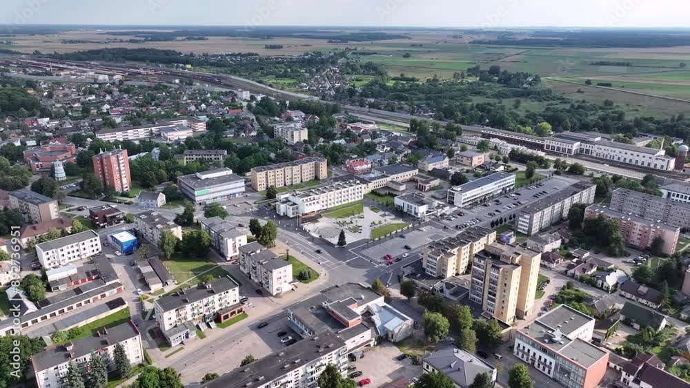 Radviliskis City Downtown In Siauliai District. Lithuania. Drone Point of View.