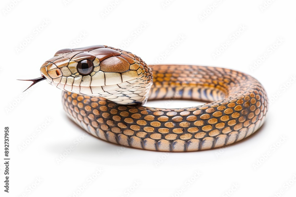 Fototapeta premium A cobra is shown in a cute, kawaii watercolor painting, isolated on a white background, with a friendly hood and charming eyes