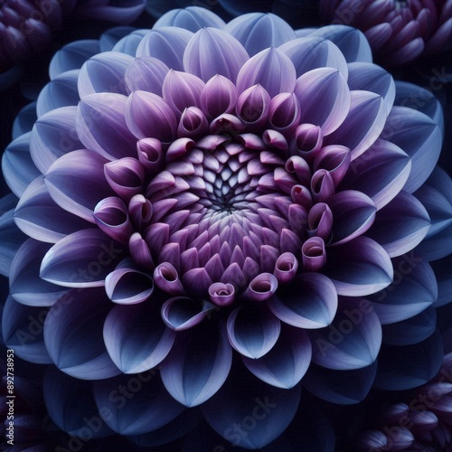 a purple flower with a blue center and purple petals.