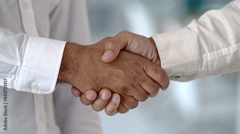 Professional man shaking hands, soft-focus corporate office backdrop, close-up shot, sealing a business deal. Professional man shaking hands, soft-focus corporate office backdrop, close-up shot, sealing a business deal.