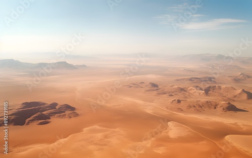 Expansive desert landscape with clear blue sky