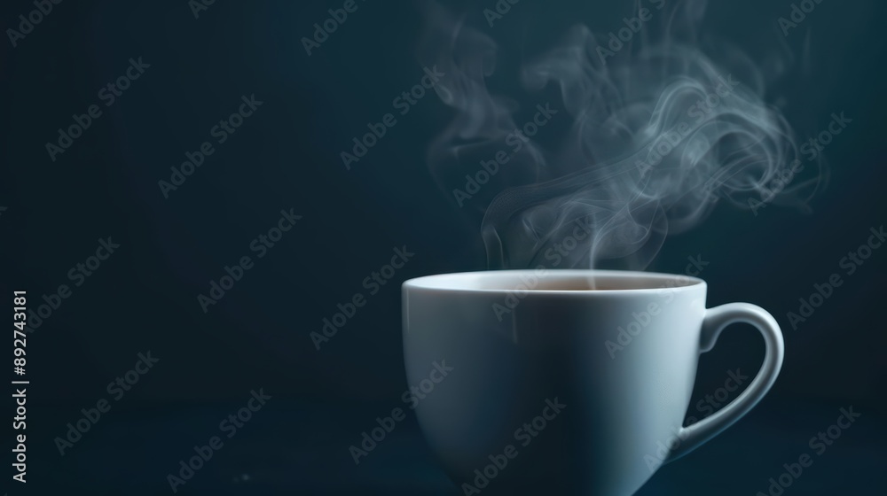 An ultramodern, supernatural scene with copy space for a tea banner, featuring a steaming cup An ultramodern, supernatural scene with copy space for a tea banner, featuring a steaming cup