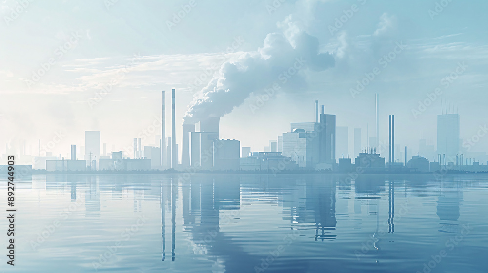 Futuristic Industrial Energy Generation Concept with Power Plants and Turbines on Clean Background for Copy Space Futuristic Industrial Energy Generation Concept with Power Plants and Turbines on Clean Background for Copy Space