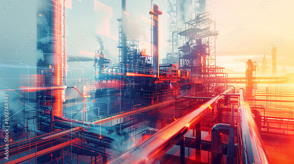 Fototapeta premium Industrial Energy Generation: Abstract Evolution of Power Sources with Copy Space