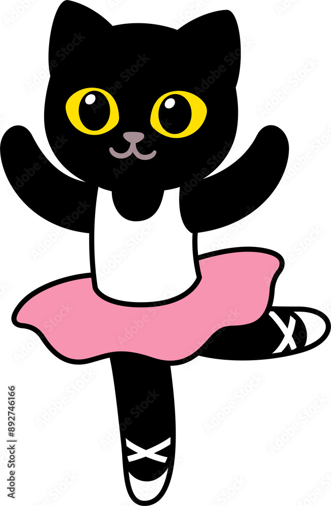 Cute cartoon ballet dancer kitty. Little black cat ballerina dancing in pink tutu. Kawaii and simple drawing, clip art illustration. Cute cartoon ballet dancer kitty. Little black cat ballerina dancing in pink tutu. Kawaii and simple drawing, clip art illustration.