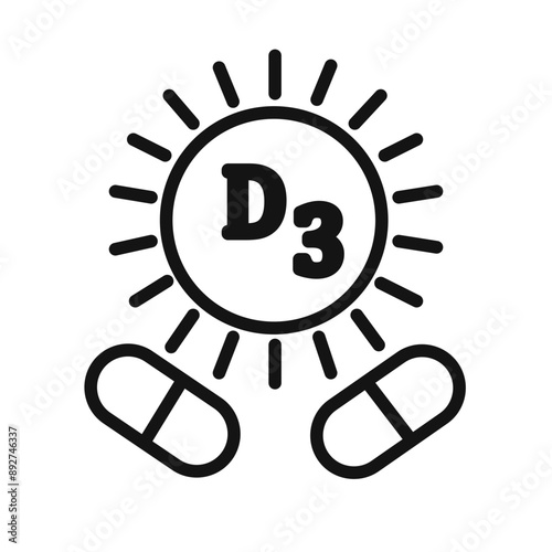 Vitamin D3 icon linear graphics set vector