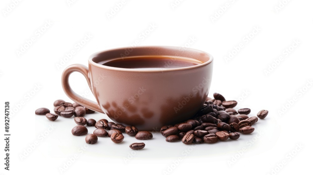 Fototapeta premium Isolated coffee cup and beans on white