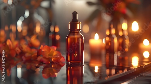 beautifully crafted dropper bottle, highlighted by a warm, ambient glow, skincare essentials 
