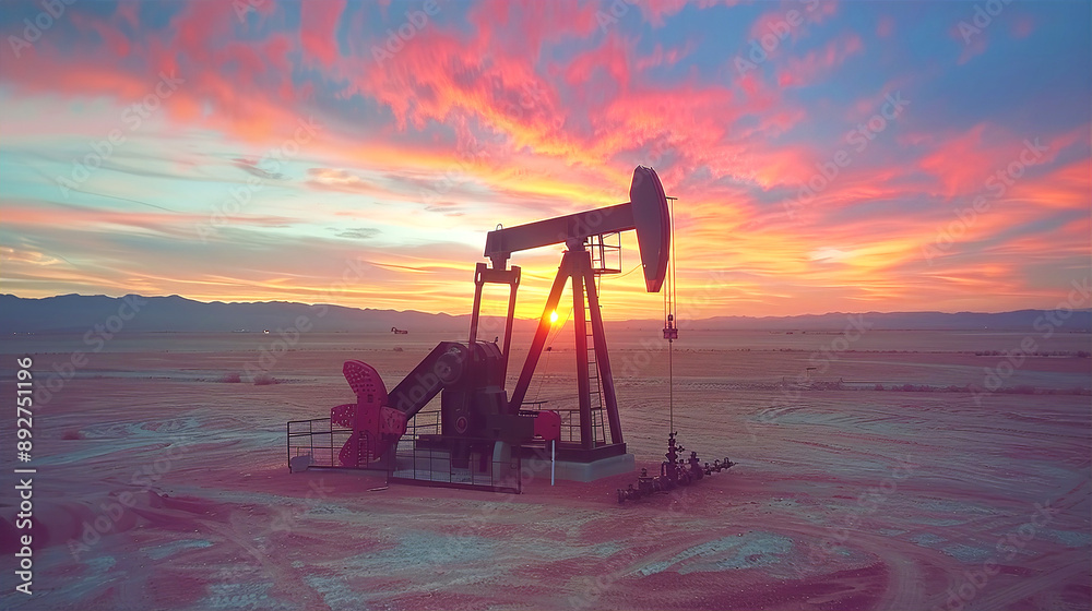Oil pump drilling derricks silhouette from oil field at sunset. Energy supply crisis, power supply concept Oil pump drilling derricks silhouette from oil field at sunset. Energy supply crisis, power supply concept
