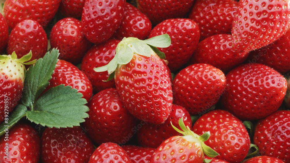 Top view on plenty of ripe strawberries closeup. Strawberry food background. Top view on plenty of ripe strawberries closeup. Strawberry food background.