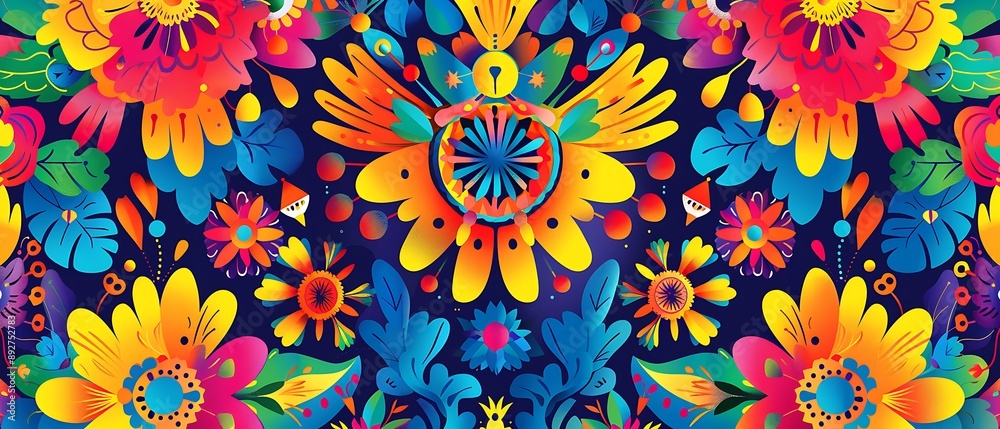 A colorful and intricate design with vibrant Hispanic cultural motifs A colorful and intricate design with vibrant Hispanic cultural motifs