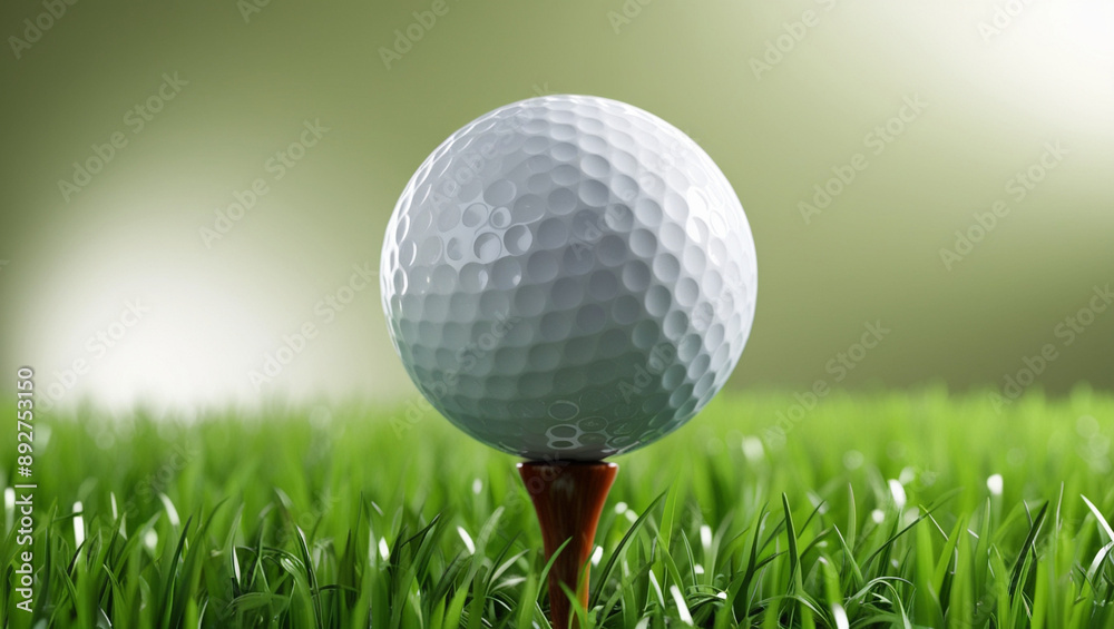 Golf Ball on Tee with Green Grass Landscape Golf Ball on Tee with Green Grass Landscape