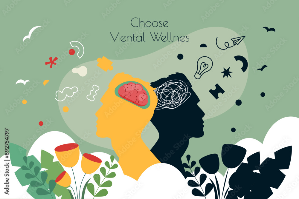 Naklejka premium Mental Health banner. Choose Mental Wellness.