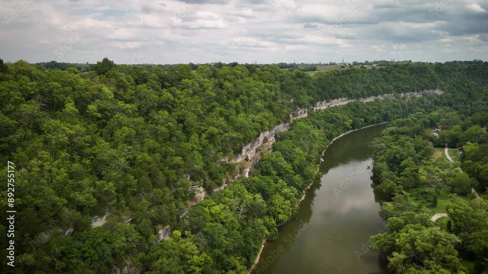Fly above scenic road and along Kentucky river close to Harrodsburg Fly above scenic road and along Kentucky river close to Harrodsburg