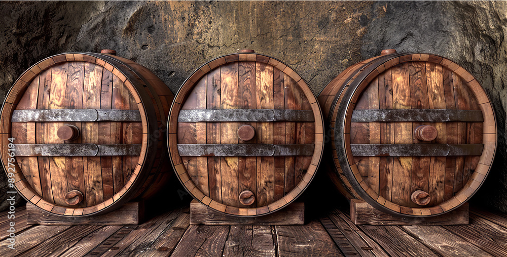 Old Wine cellar interior with barrels of wive sets in rows Old Wine cellar interior with barrels of wive sets in rows