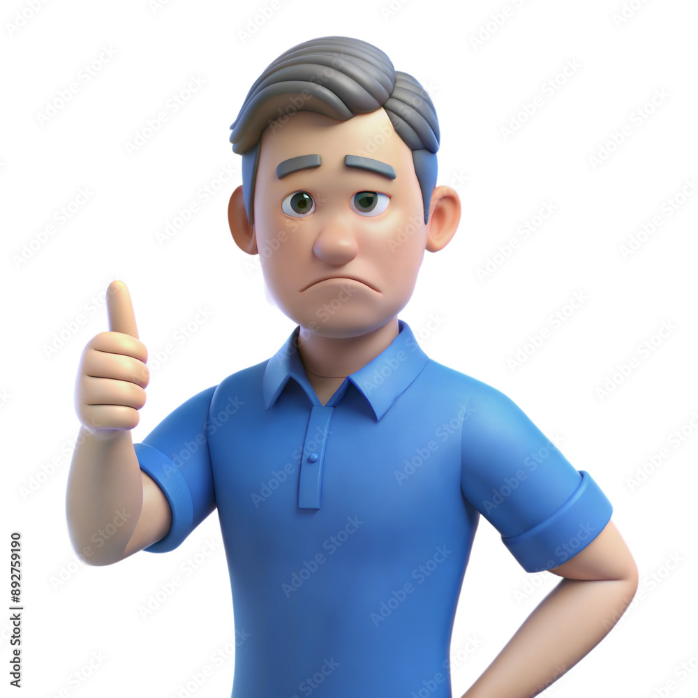 3D Rendered Cartoon Man Giving Thumbs Up While Looking Disappointed 3D Rendered Cartoon Man Giving Thumbs Up While Looking Disappointed