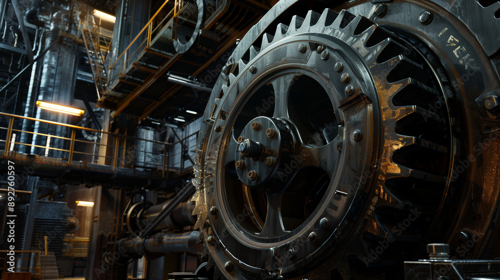 Fototapeta premium Industrial gears on assembly line in factory
