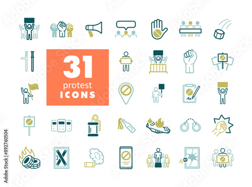 Protest, strike, revolution set vector icons