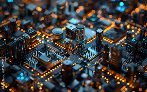 Sophisticated Modern City Model Background Featuring Wireless Network and Connectivity Technology in an Advanced Urban Setting