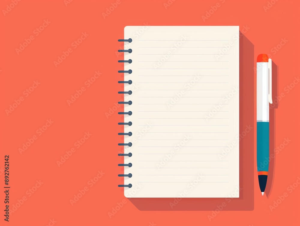 School supplies, open notebook with pens, flat design illustration School supplies, open notebook with pens, flat design illustration