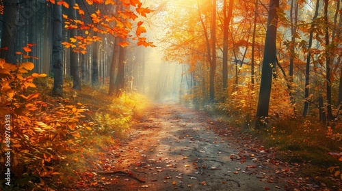 Misty forest path with fall foliage © Jane Kelly