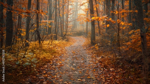 Misty forest path with fall foliage © Jane Kelly