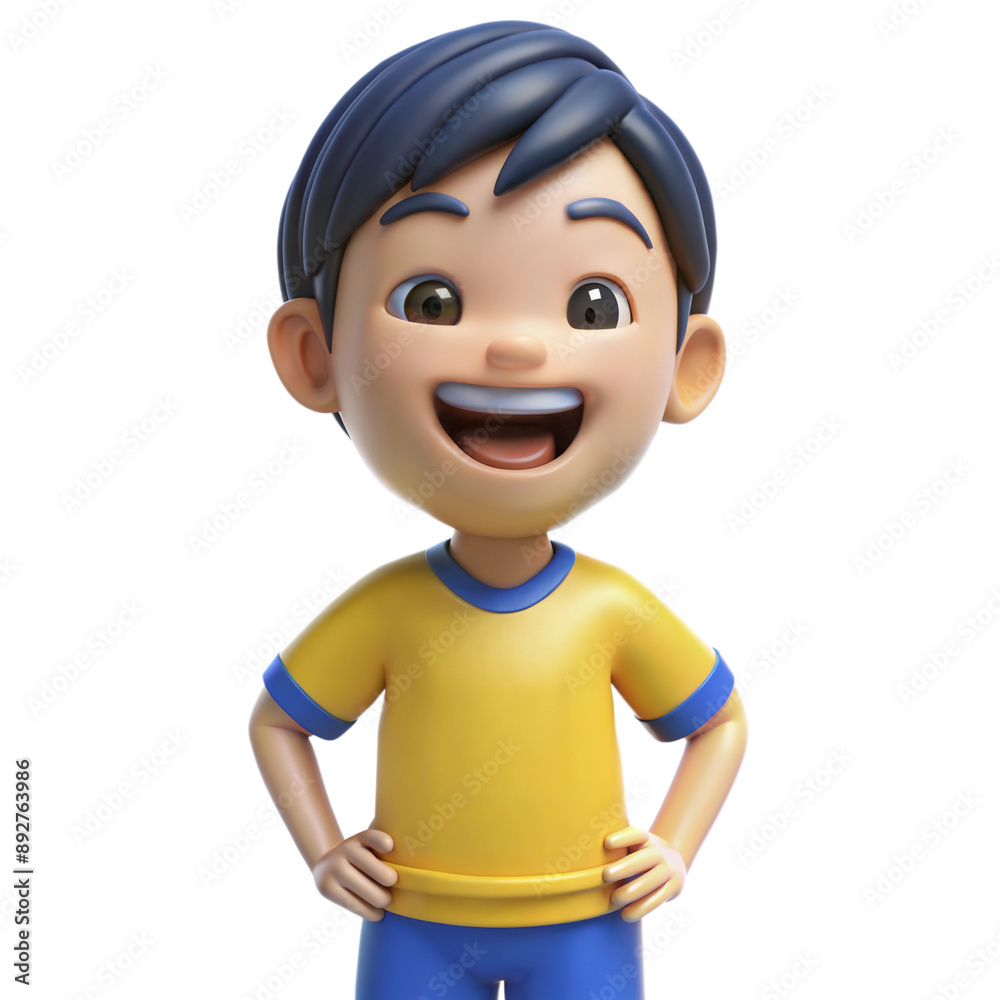 Smiling Cartoon Boy in Yellow Shirt and Blue Shorts Smiling Cartoon Boy in Yellow Shirt and Blue Shorts
