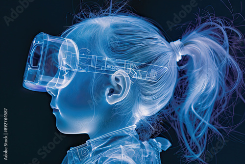 x-ray image of a girl wearing VR headset