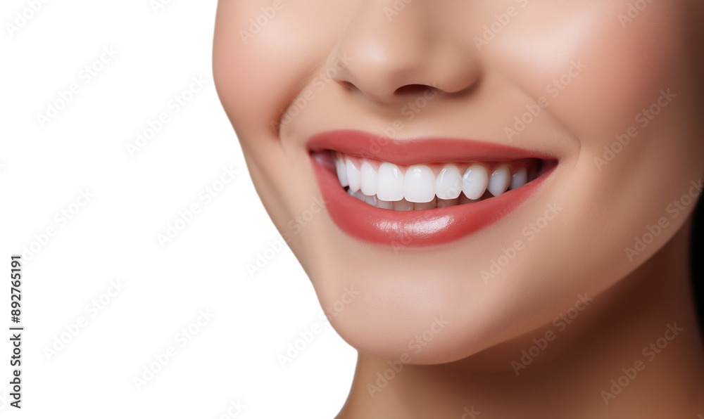 Obraz premium Perfect healthy teeth smile of a young woman. Teeth whitening. Dental care, stomatology concept.