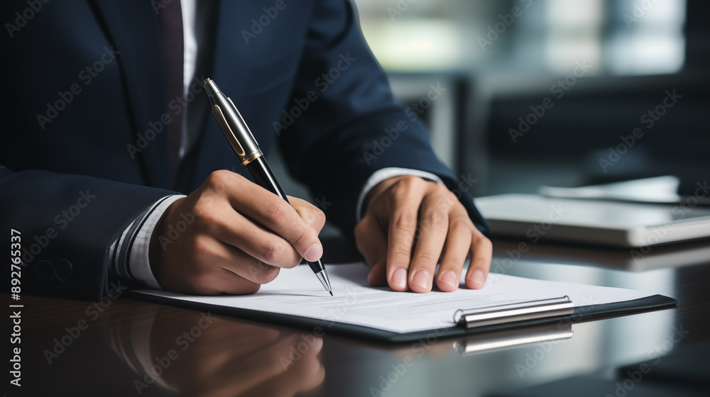 Businessman use elegant pen to signing contract in modern office. The entrepreneur employs a pen to create a notation on the booking schedule. Businessman use elegant pen to signing contract in modern office. The entrepreneur employs a pen to create a notation on the booking schedule.