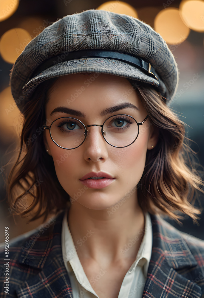 Chic Urban Style: Woman in Cap and Coat Chic Urban Style: Woman in Cap and Coat