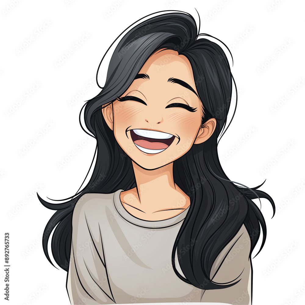 asian girl with black hair and happy smiling facial expression . Clipart PNG image . Transparent background . Cartoon vector style asian girl with black hair and happy smiling facial expression . Clipart PNG image . Transparent background . Cartoon vector style