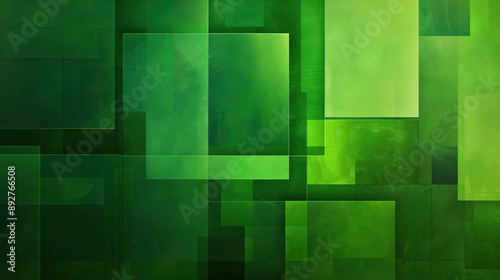 An abstract green geometric background composed of rectangles of varying sizes and shades