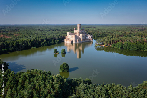 Beautiful landscape of Greater Poland forests and the newly built castle in Stobnica. Poland photo