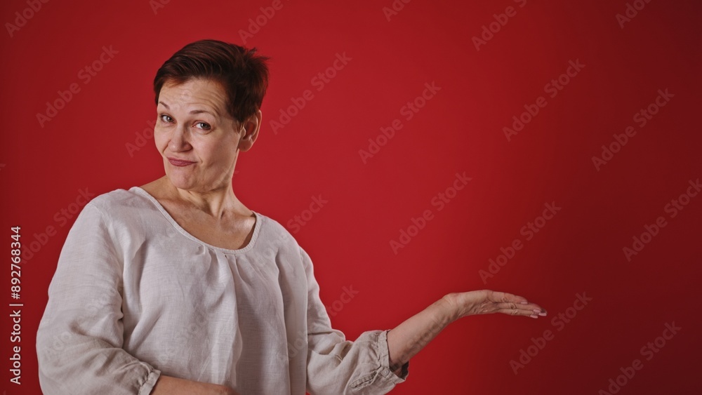 Positive Senior Woman Giving Thumbs Up on Red Background Positive Senior Woman Giving Thumbs Up on Red Background