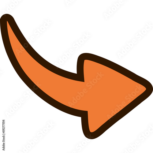 Cute chunky comic arrow pointing to the right from the top. Bold and funky arrow with scribble outline. Doodle hand drawn business arrow mark icon for web, banner, design isolated on white background